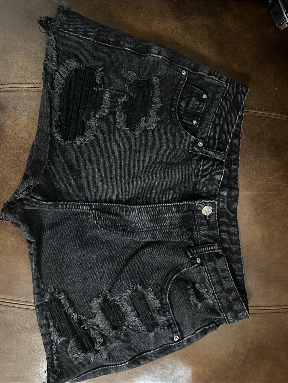 SHEIN Black Distressed High-Rise Denim Shorts